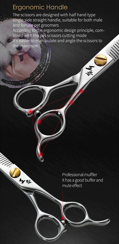 Fenice King Series VG10 Steel 7/7.5/8 Inch Professional Pet Dogs Grooming Scissors Straight Curved Thinnier Chunker Shears Tools