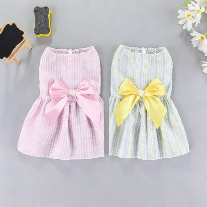 2pcs Pink & Yellow Bow-Knot Skirt For Pets In Spring/Summer For Small And Medium Sized Cats And Dogs Valentine's Day For Holiday