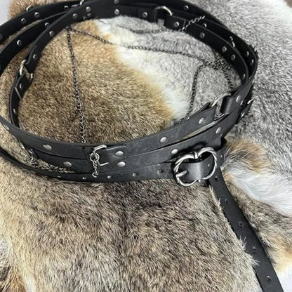 Medieval DIY Faux Leather Metal Chain Belt Vintage Adjustable Thin Belt For Women, Retro Skinny Belt For Dresses