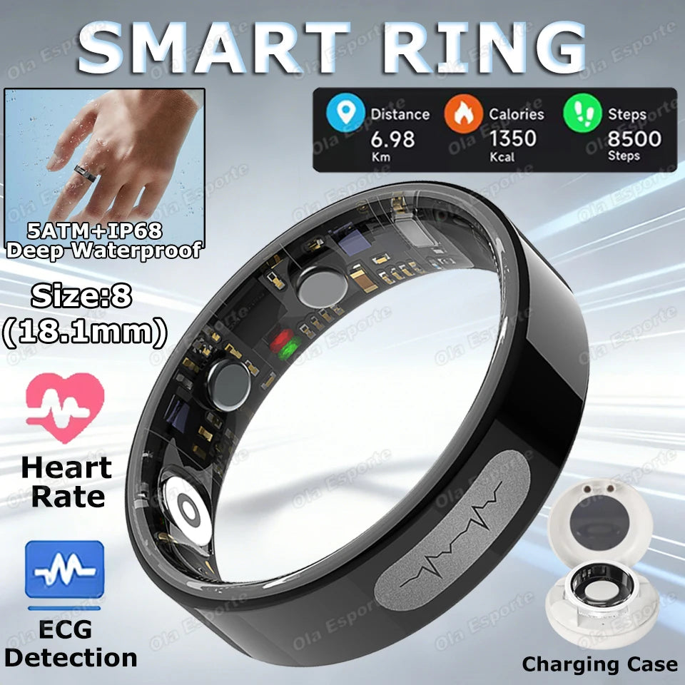 AI ECG Detection Smart Ring 2026 Blood Pressure Heart Rate Body Temperature Monitoring 5ATM Waterproof Multiple Sport Smartring