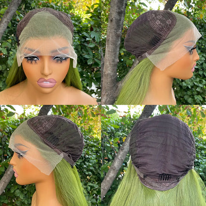 Green 13x4 Lace Front Wigs for Women 26 Inch Long Straight Synthetic Hair Wig Glueless 150% Density Natural Looking
