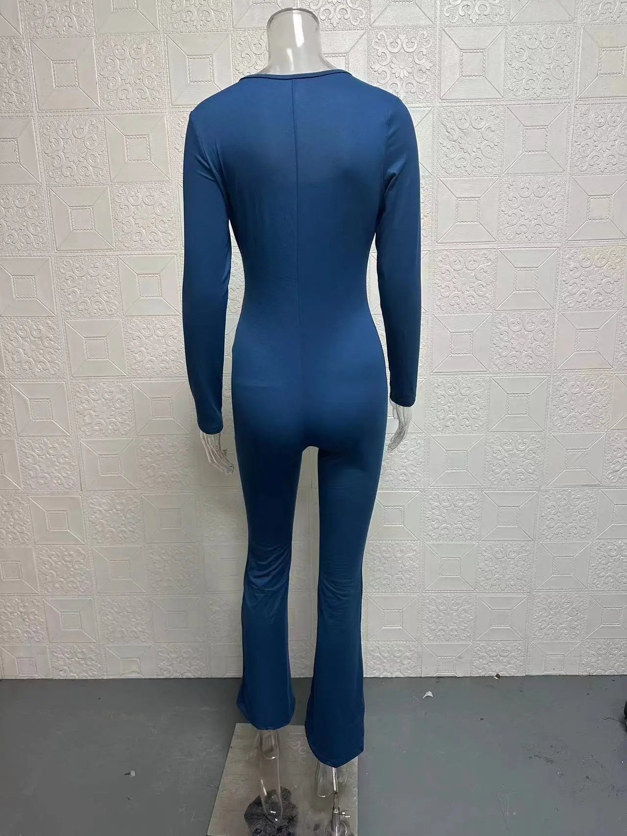 Foreign Trade Women's Long Sleeved Waist Cinching and Waist Lifting Square Collar Wide Leg High Elastic Jumpsuit