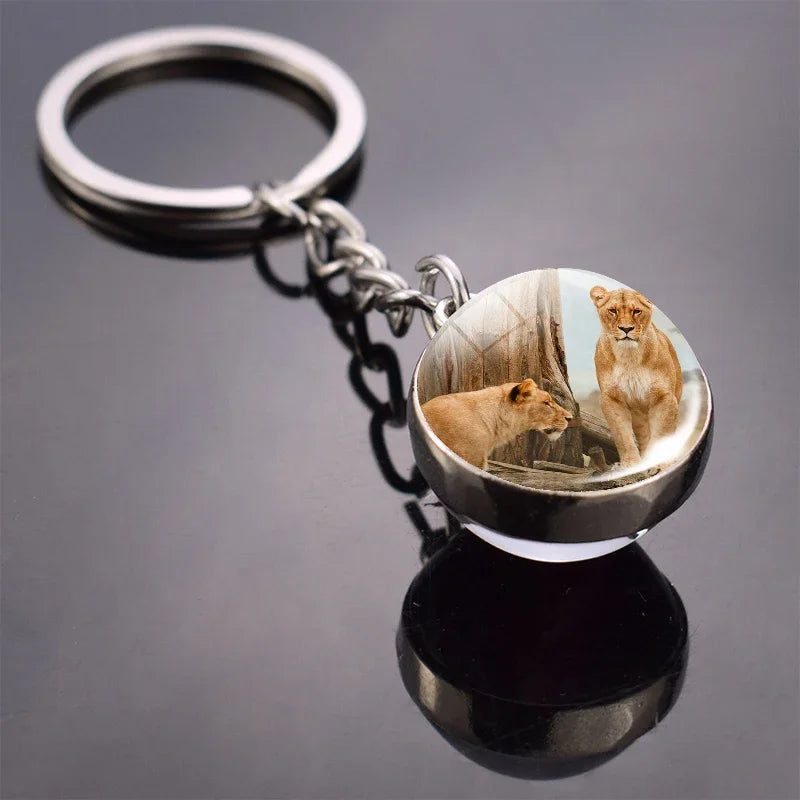 Animals Cute Keychain Cat Dog Bear Peacock Rabbit Squirrel Phoenix Double Side Glass Ball Pendant Keyring Jewelry Key Chain Gift