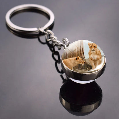 Animals Cute Keychain Cat Dog Bear Peacock Rabbit Squirrel Phoenix Double Side Glass Ball Pendant Keyring Jewelry Key Chain Gift