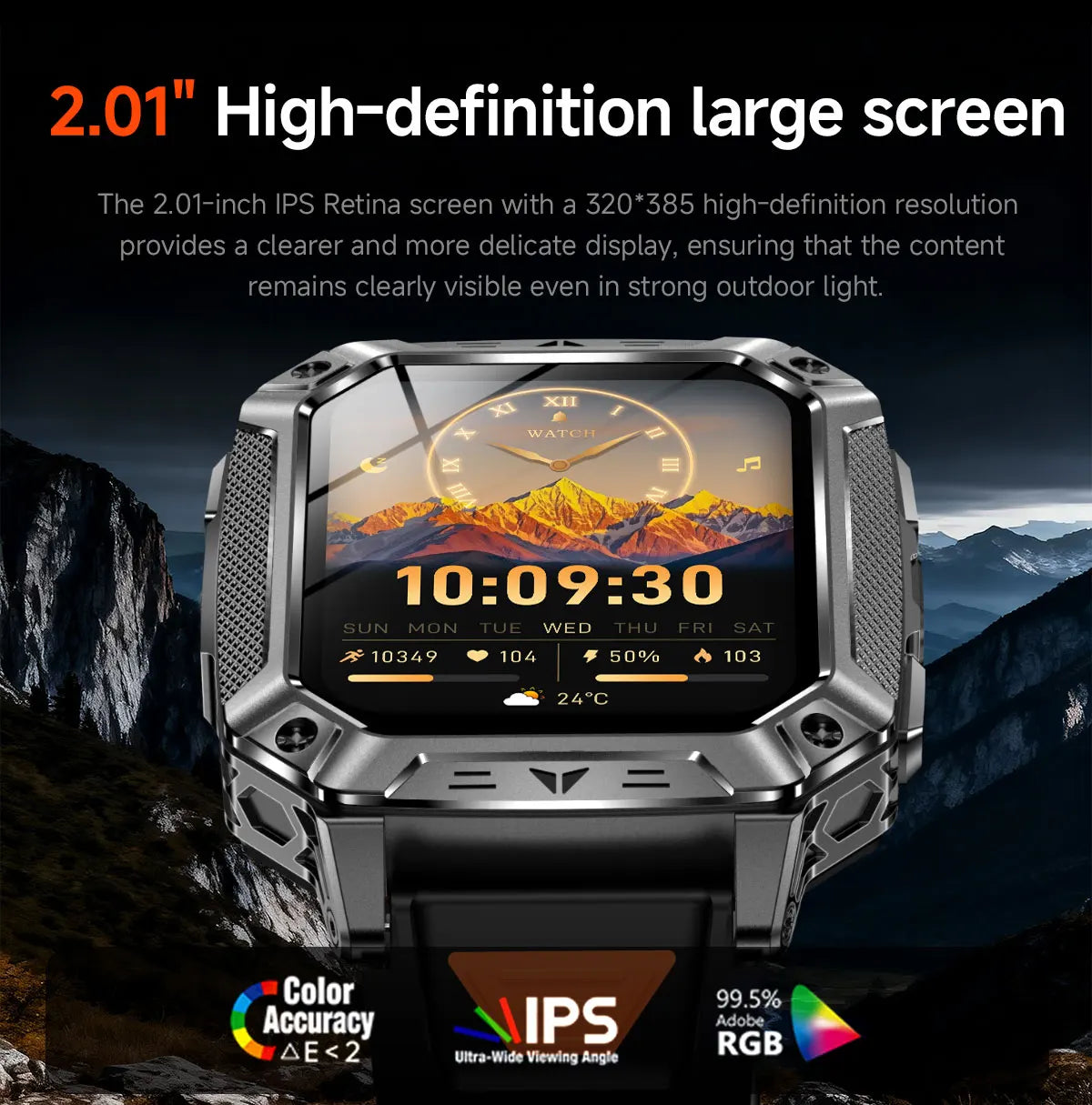 2026 New Outdoor GPS Smart Watch 1400mAh High Capacity Battery 2.01" Sapphire Screen 10ATM Waterproof Dual-color Lamp Smartwatch