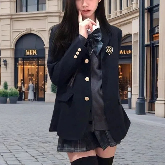 2026 Spring Autumn New Women Japanese JK School Blazer Jacket Preppy College Style Student Campus Outerwear Uniform Coat