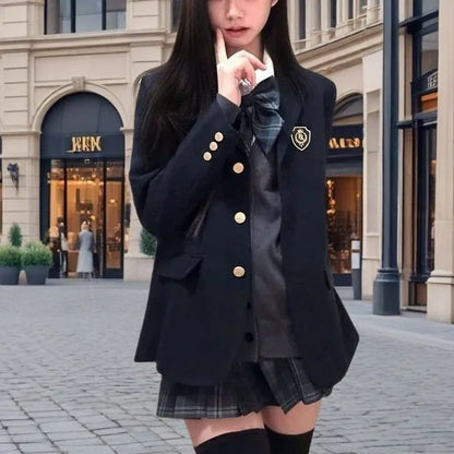 2026 Spring Autumn New Women Japanese JK School Blazer Jacket Preppy College Style Student Campus Outerwear Uniform Coat
