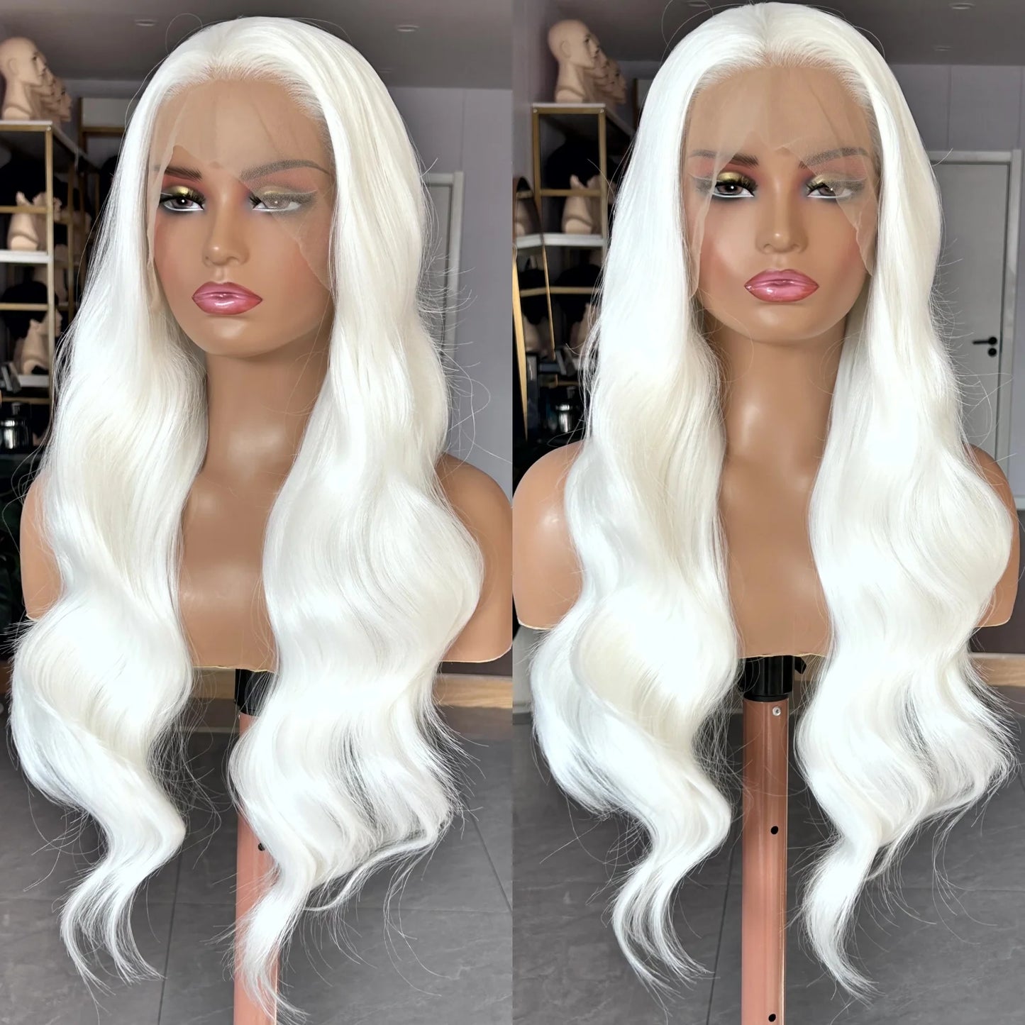 White Wig Natural Wavy Lace Synthetic Lace Front Wig Glueless Wigs Ready to Wear Long White Wig Glueless Lace Wigs for Women