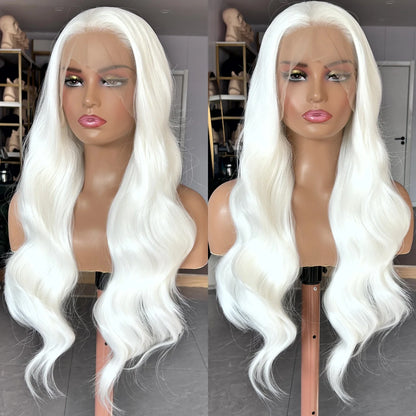 White Wig Natural Wavy Lace Synthetic Lace Front Wig Glueless Wigs Ready to Wear Long White Wig Glueless Lace Wigs for Women
