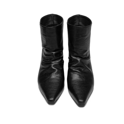 AIYUQI 2026 Women Pointed Toe Ankle Boots Vintage Ruched Kitten Heel Short Boots Elegant Slip On Dress Booties for Daily Party