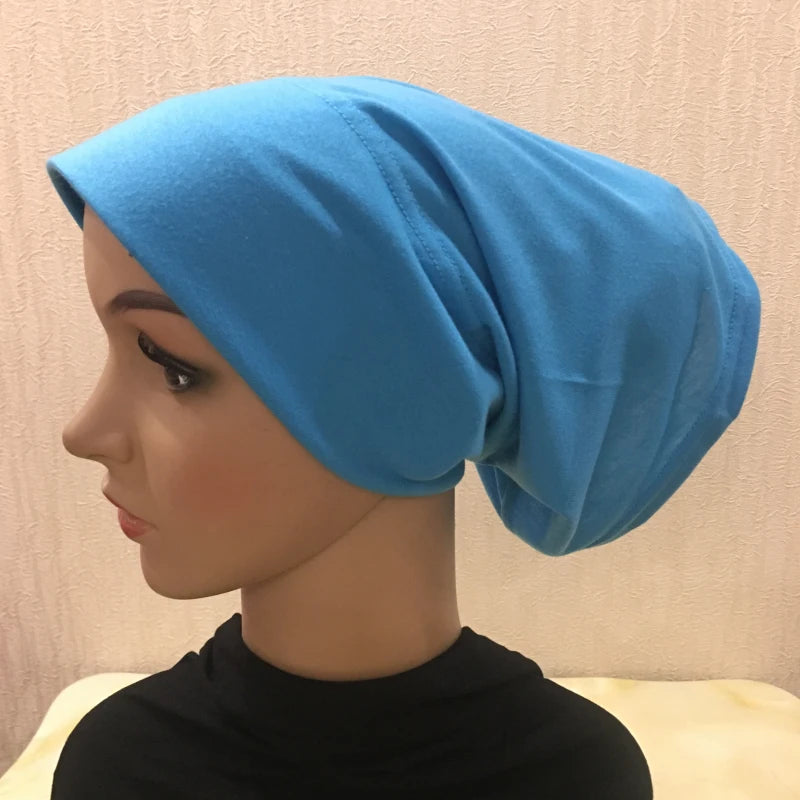 H066 Plain tube hat with cardboard underscarf Muslim Turban Pure Color Stretch Inner Hijabs Women Head Scarf Under Hijab Bonnet