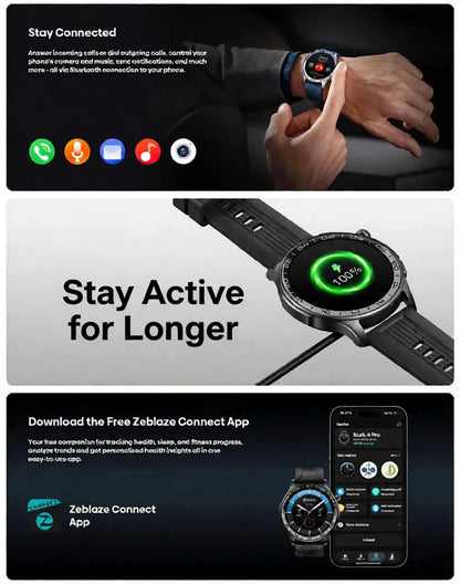 New Zeblaze Btalk 4 Pro Voice Calling Smart Watch 1.43''AMOLED Display Screen Heart Rate Fitness & Wellness Smartwatch For Men
