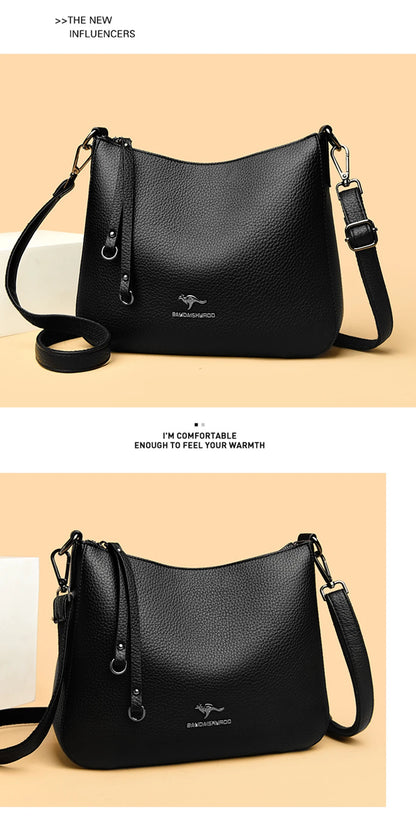 Women's Luxury Designer Top-Handle Bags Soft Leather Handbag Ladies Solid Color Shoulder Crossbody Bag Messenger Commuting Sac