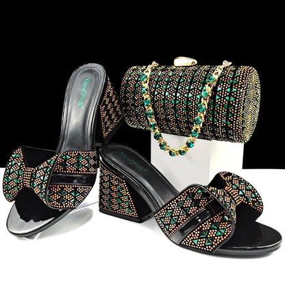 QSGFC Italian Style Women Banquet Shoes And Bag With Rhinestone Decoration Three-Dimensional Small Bag Match Women High Heel