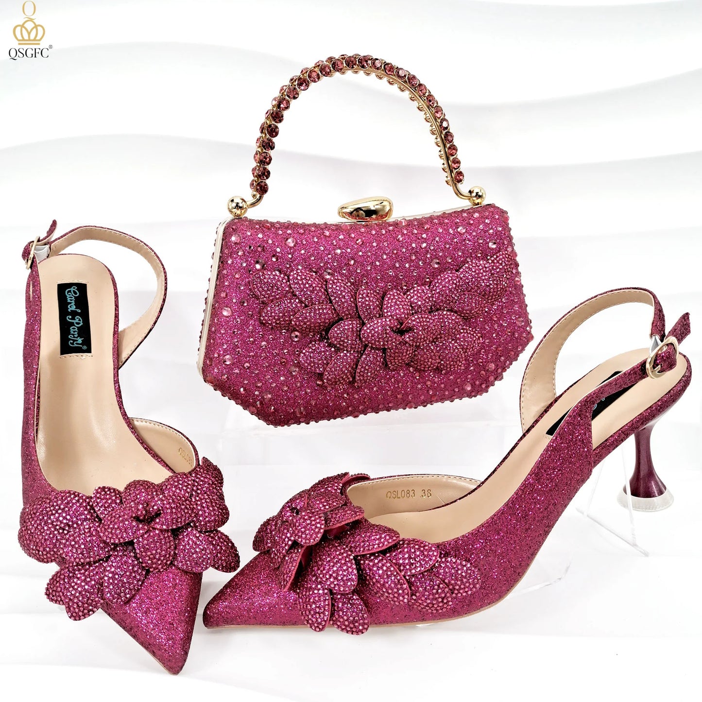 Nigerian Banquet Shoes and Bags African Fashion Peach Ladies Matching Shoes and Bags Pointed Toe High Heels Wedding Party