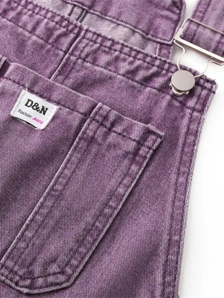 Vintage Purple Denim Overalls Women Spring Autumn High Waist Straight Jumpsuits Female Loose Casual Suspender Jeans
