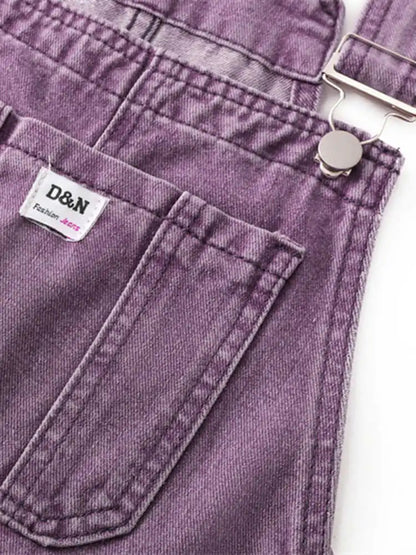 Vintage Purple Denim Overalls Women Spring Autumn High Waist Straight Jumpsuits Female Loose Casual Suspender Jeans