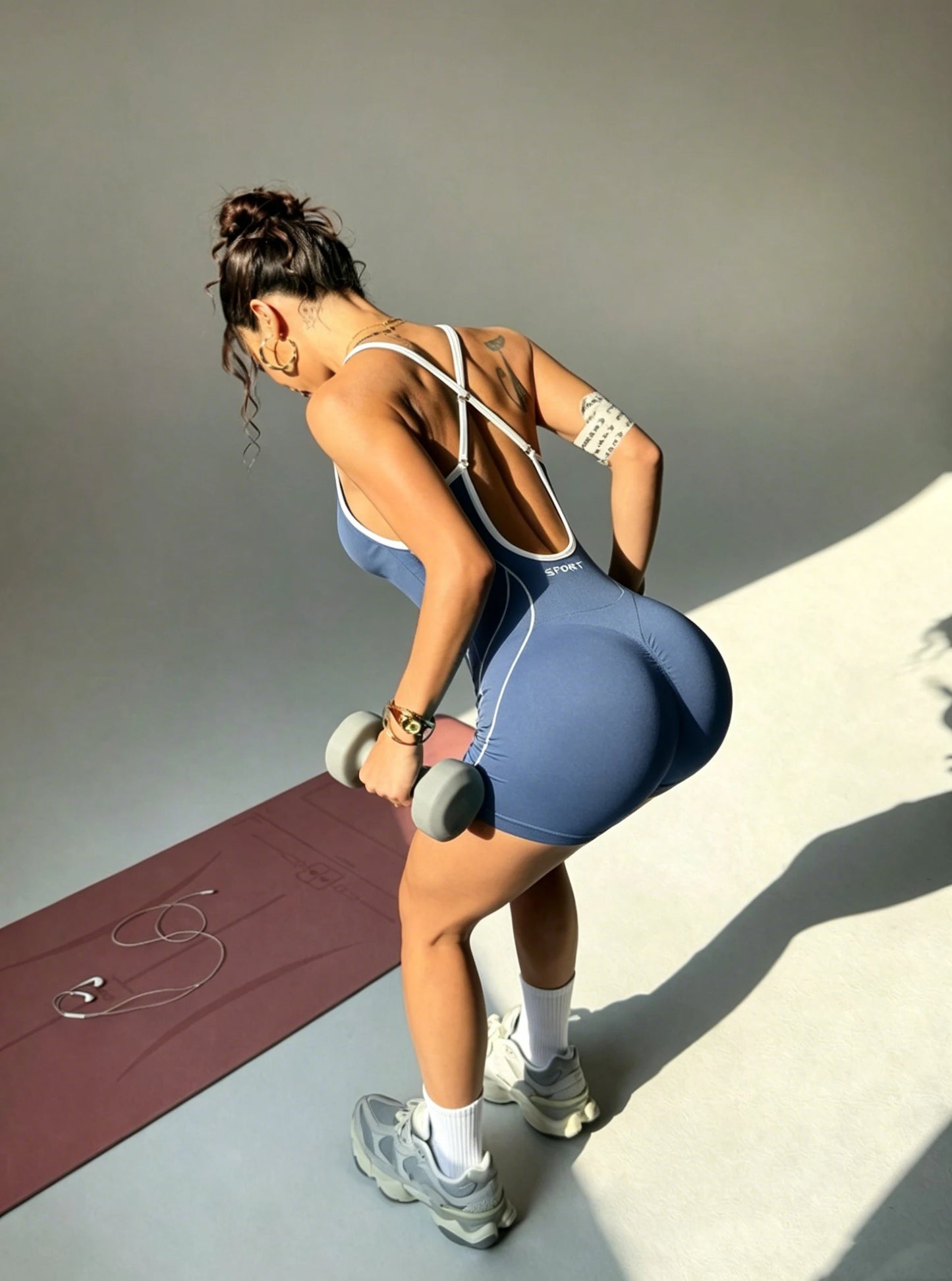 Women Contrast Piping Seamless Yoga Jumpsuit Thin Spaghetti Strap One Piece Short Bodysuit Gym Pilates Workout Romper