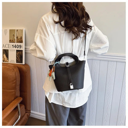 Fashion Vegetable Basket Bucket Bag Women's Autumn New Lychee Pattern Shoulder Bag Simple Solid Color Niche Messenger Bag