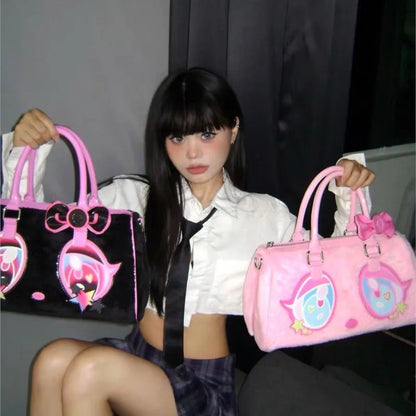 Hot Girl Sweet Cute Crossbody Bag Women Cartoon Pink Shoulder Bags Ladies Large Capacity Plush Y2K Aesthetic Black Handbag 2025