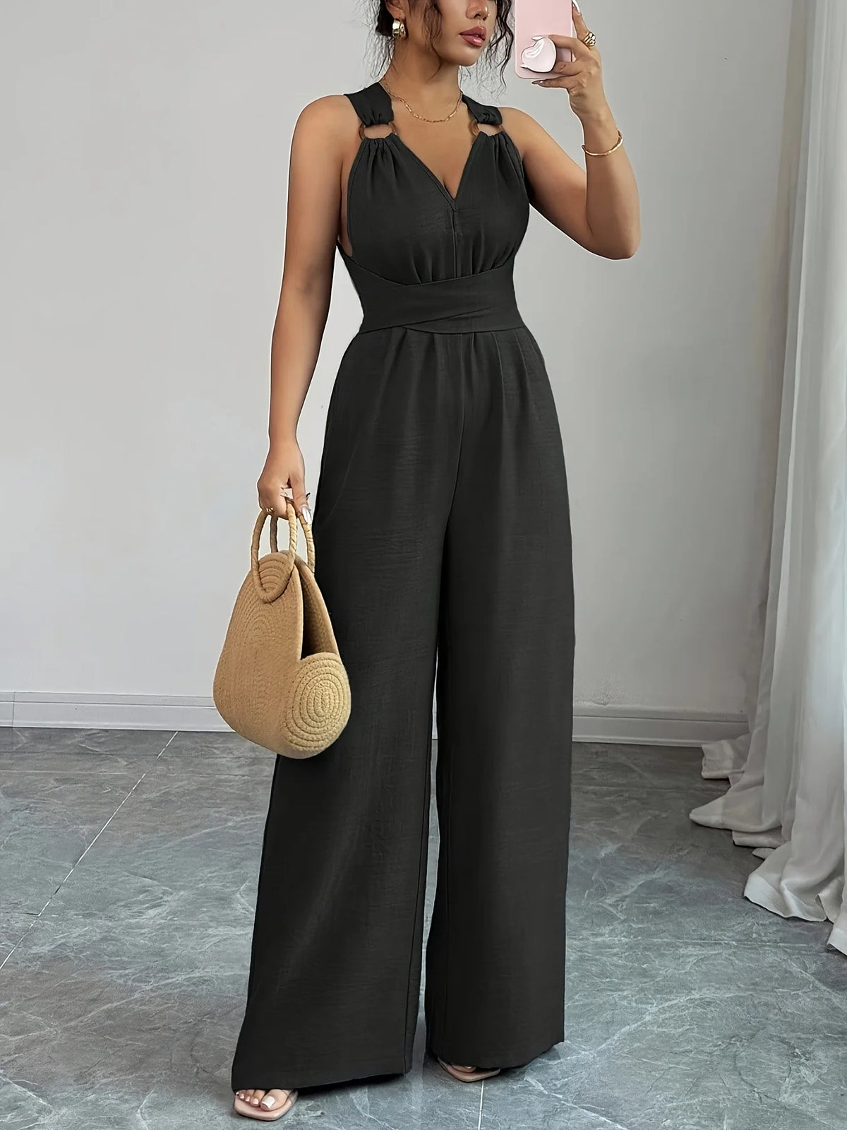 Jumpsuits women 2026 rompers new features fashion sexy V-neck backless cross-belt, wide-leg jumpsuit jumpsuits women's clothing