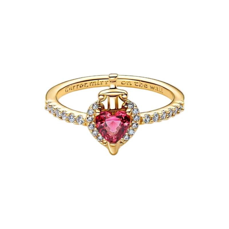 2026 New 925 Silver Sparkling Heart Princess Crown Heart-to-Heart Ring Fashion DIY Charm Jewelry Exquisite Gift