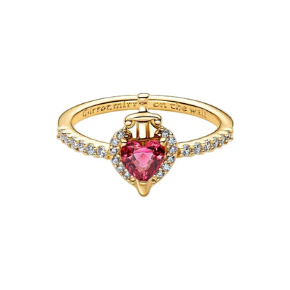 2026 New 925 Silver Sparkling Heart Princess Crown Heart-to-Heart Ring Fashion DIY Charm Jewelry Exquisite Gift