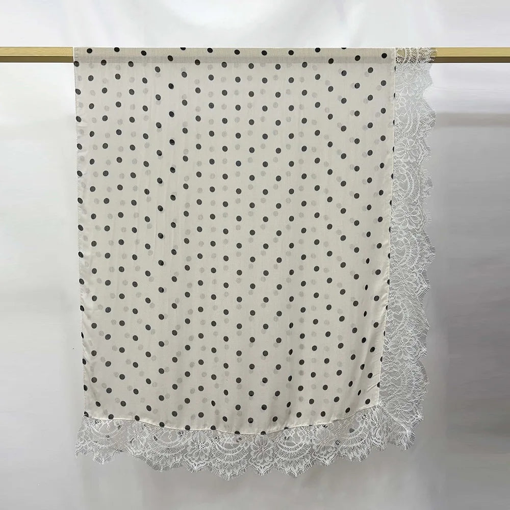 New Lace Modal Hijab Double Sided Polka Dot Print Hijabs for Women Muslim Fashion Turban Head Scarf Headwraps for Women Ramadan