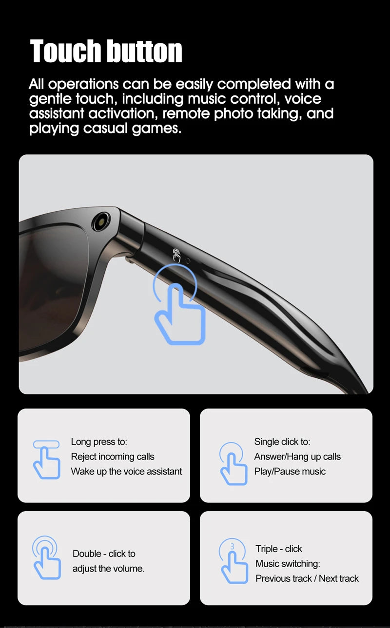 2026 4K HD Color Changing AI Smart Glasses Chat GPT 100MP Camera Bluetooth Call Voice Assistant Control Smart Glasses 2026 New