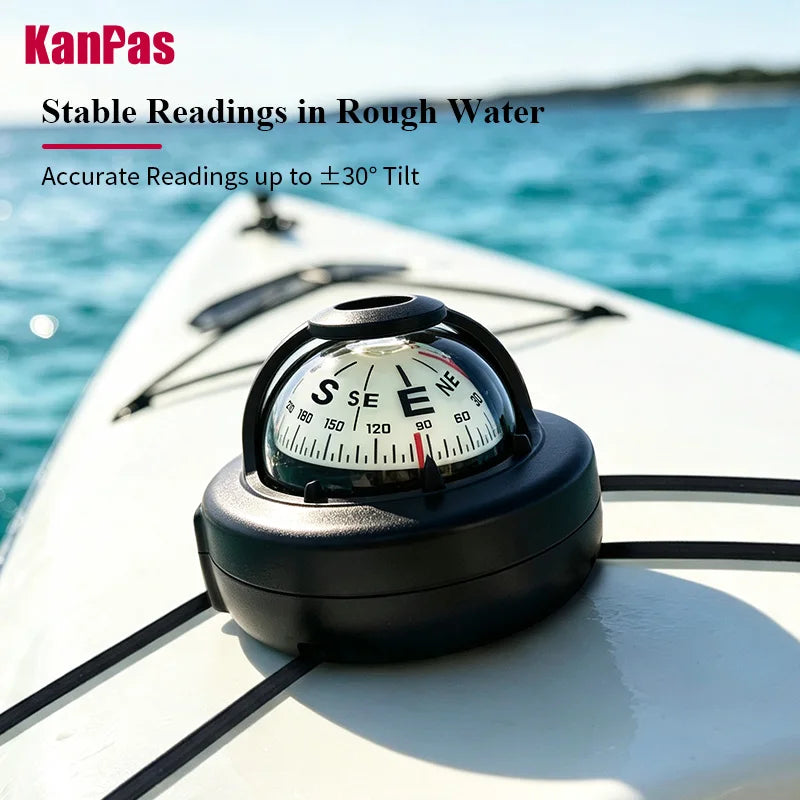 KANPAS Kayak Compass, Luminous Marine Compass for Boat Canoe SUP Jet Ski, Battery-Free Night Reading Navigation Compass V-55K