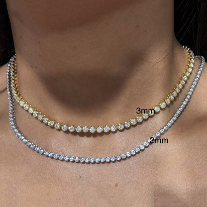 2/3mm Bezel Set Moissanite Tennis Necklace For Women Lab Diamond GRA Certified S925 Silver 18K Gold Plated Bubble Chain Jewelry
