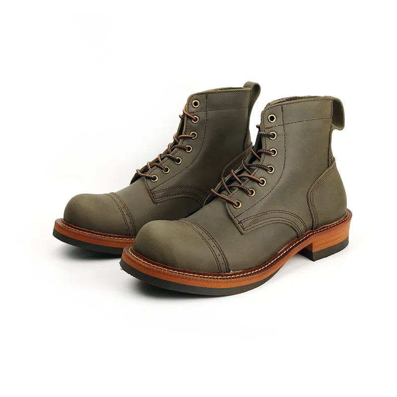 New Designer Handmade Men Ankle Boots Autumn Winter Round Toe Tooling British Genuine Cow Leather Shoes Desert Motorcycle Boots