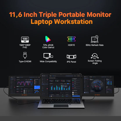 GTMEDIA 11.6Inch Portable Monitor 1920*1080 IPS FHD Triple Dual Extender Screen Full View Fold Display For 13.0-17.3Inch Laptops
