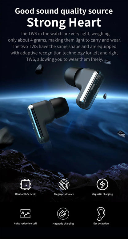 2026 New TWS 2 in 1 Smart Watch with Earbuds Bluetooth Call Earphone Smartwatch Men Women Heart Rate Monitor Sport Music Watches