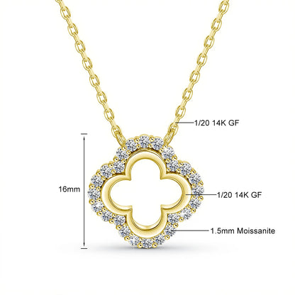 Lucky Four Leaf Clover Moissanite Necklace 14K Gold Filled Diamond Pendant Wear-resistant for Women Daily Gift Fine Jewelry