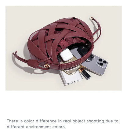 Fashion Woven Hollow Women Handbags Luxury Designer Ladies Shoulder Messenger Bag Small Totes Tassel Lady Composite Bag Burgundy