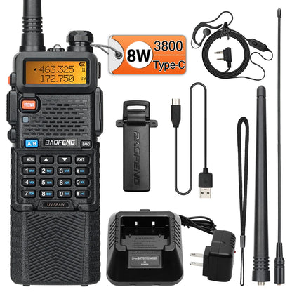 Baofeng UV-5R 8W Long Range Walkie Talkie 3800mAh Type-c Ham Amateur Communication Two Way Radio for Adults Camping