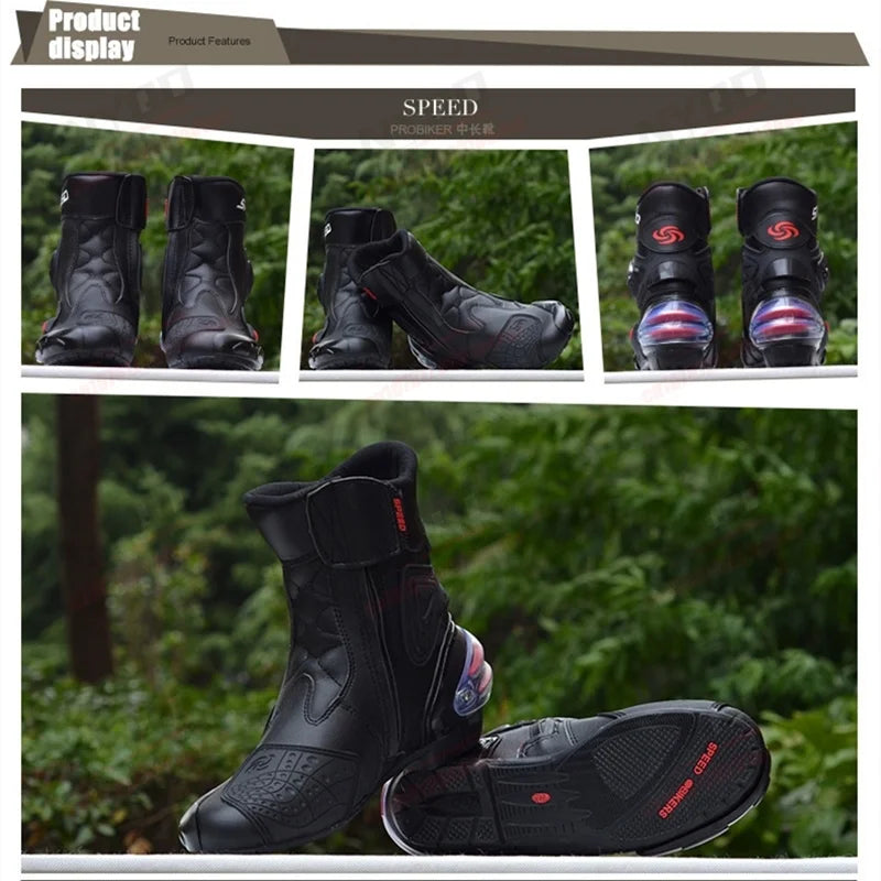 Men Women Motorcycle Boots Microfiber Leather Motorbike Riding Shoes, Anticollision Ankle Protective Moto Racing Short Boot A004