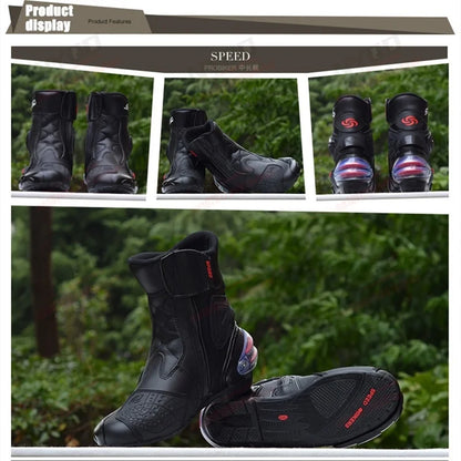 Men Women Motorcycle Boots Microfiber Leather Motorbike Riding Shoes, Anticollision Ankle Protective Moto Racing Short Boot A004