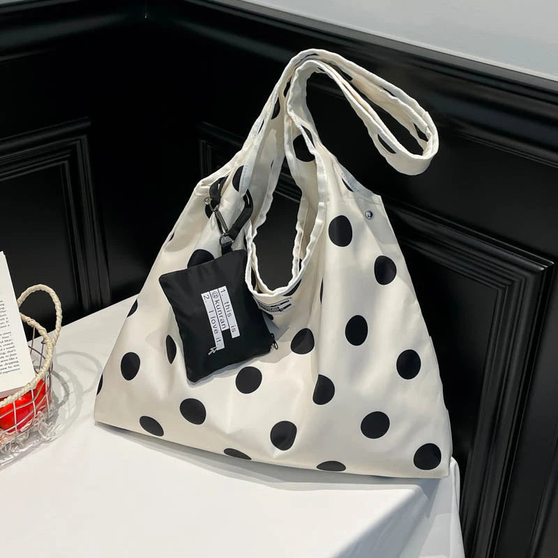 New Large Capacity Tote Handbag Polka Dot Shoulder Bag Fashion Top-Handle Bags Vintage Hobo Bucket Bag Commuting Underarm Pouch