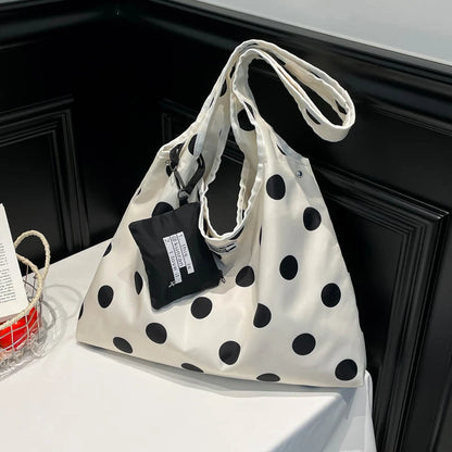 New Large Capacity Tote Handbag Polka Dot Shoulder Bag Fashion Top-Handle Bags Vintage Hobo Bucket Bag Commuting Underarm Pouch