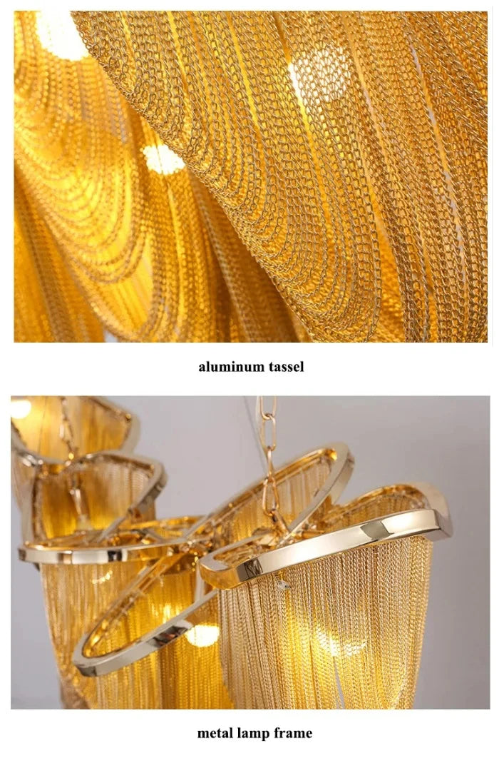 Italian Luxury Gold Tassel Chandeliers Designer Lighting Living Dining Room Decor Aluminum LED Pendant Lamp Villa Hanging Lights