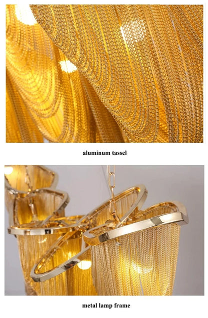 Italian Luxury Gold Tassel Chandeliers Designer Lighting Living Dining Room Decor Aluminum LED Pendant Lamp Villa Hanging Lights