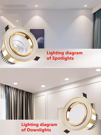 Gold Electroplating Ultra-High Quality Recessed LED Downlights Dimmable 7W9W12W15W COB Ceiling Spotlights AC90~260V For Home Use