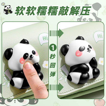 Green Panda Pencil Bag Large Capacity Stationery Pen Case Bear Dog Cat Handle Storage School Supplies Gift Box PU Ruler Holder A
