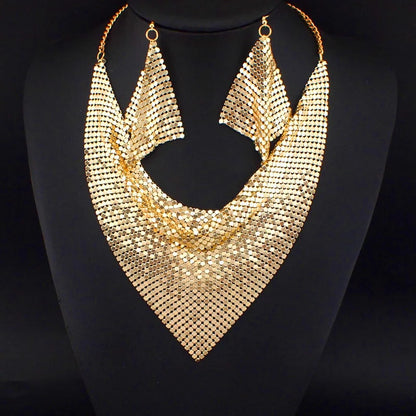 3PCS Women Leopard Necklace + Earring Set Fashion Sexy Bright Beads Triangle Scarf Collarbone Chain Earrings Jewelry Set