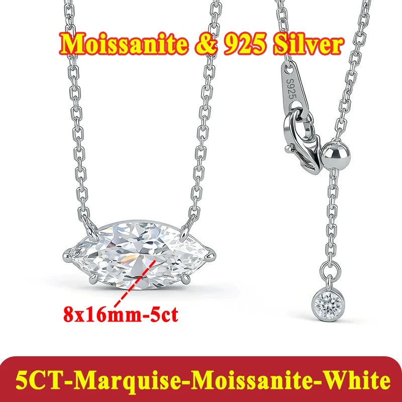 luxury 5 Carats Marquise Moissanite 18K Gold Plated Necklace for Women 925 Silver Classic Engagement Necklace with GRA Wholesale