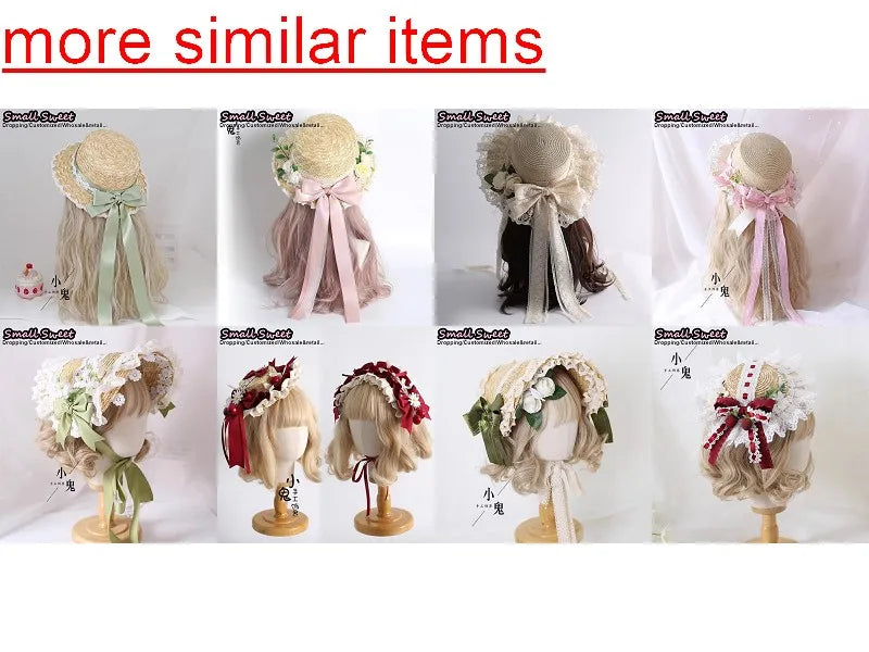 Small Sweet Store Lolita Straw Hat Lolita Princess Lace Bow Ribbon Straw Hat Women Girls Summer Straw Hats Beach Sun Hat