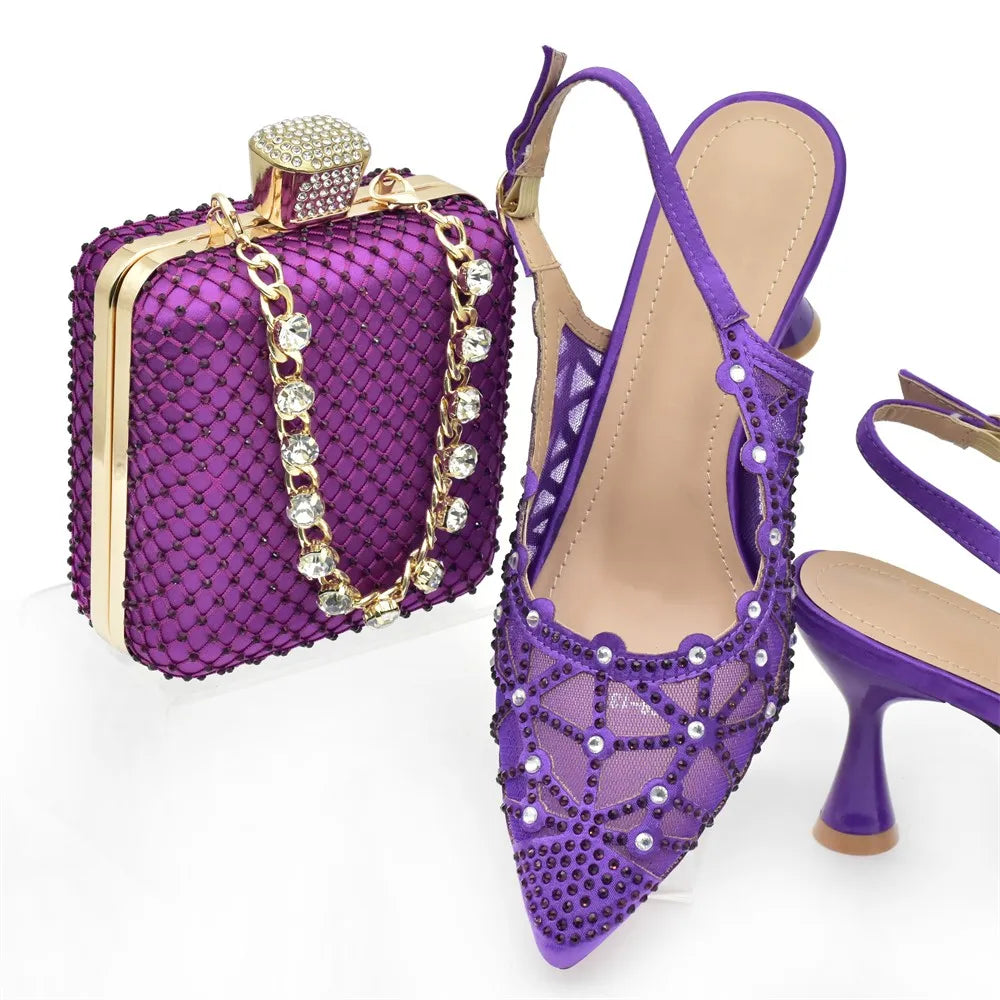 Italian Shoe and Bag Set for Party In Women Shoes for Women 2025 Designer Luxury Hollow Design Trendy Party Ladies Shoes and Bag