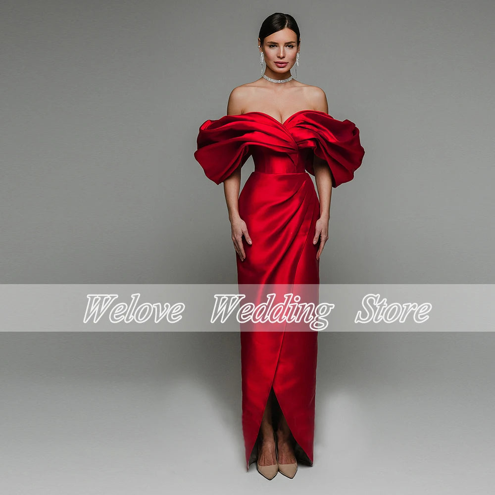 Elegant Red Evening Dress For Bride Floor Length Off Shoulder Wedding Party Corset Sleeveless Formal Custom Vestido De Fiesta